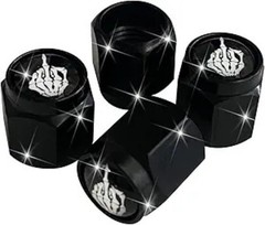 Finger Tire Valve Stem Caps Cover, 4 Pcs Metal Black Air V Color: Skull Finger