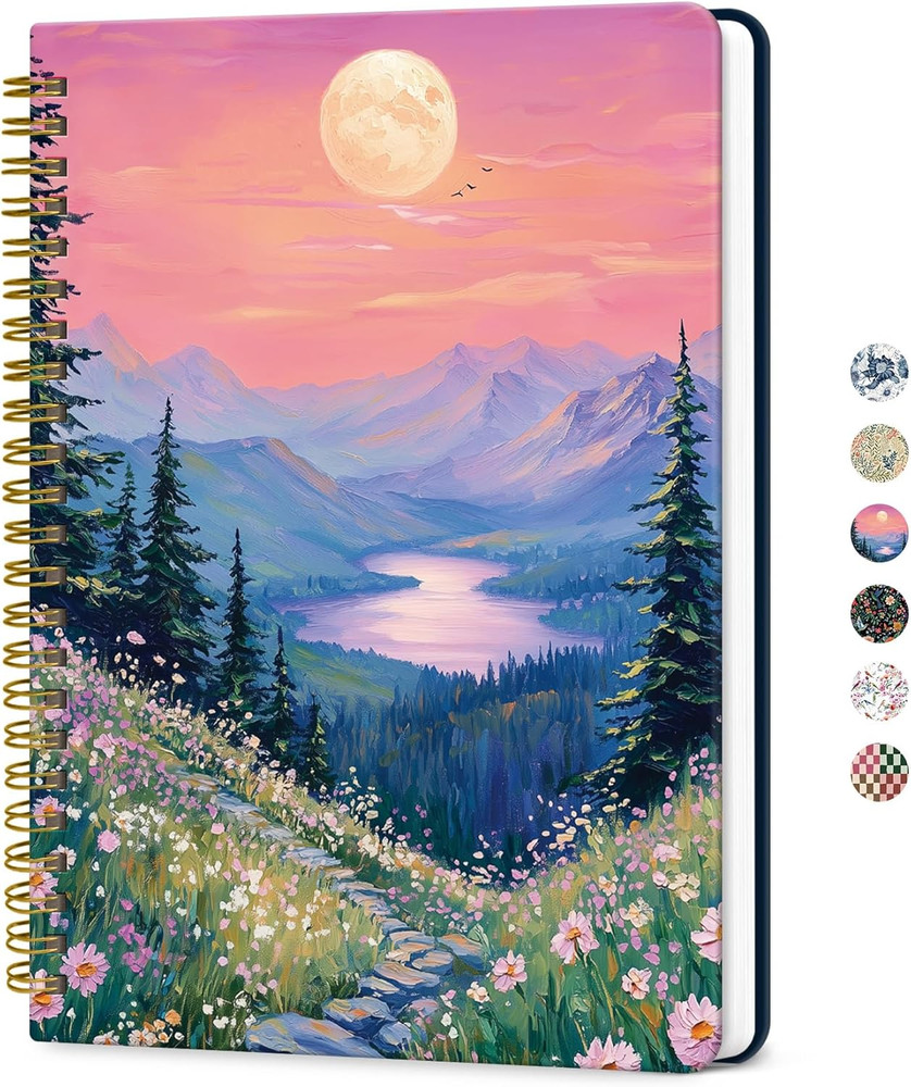 Lined Spiral Journal for Women, A5 Cute Hardcover College Ruled Notebook for Wor