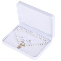 LETURE Large Velvet Jewelry Set Box, Big 6.7 x 1.6 x 4.7 inches, White