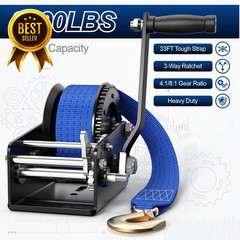 3500 lb Boat Trailer Winch Hand Crank Winch with 33 Ft Heavy Duty Strap and 2 Sp