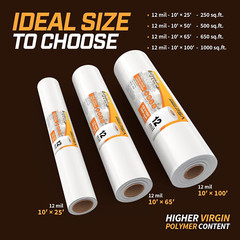 Crawl Space Vapor Barrier, 12 Mil 10’X100′, White Heavy Duty Plastic Sheeting –