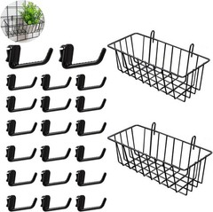 2 Pack Grid Panels Hanging Wire Basket Storage with Plastic Hooks for Gridwall