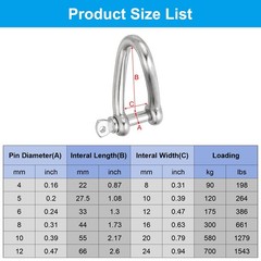 316 Stainless Steel Twist Shackle 1/2″ 12mm, 1543 Lbs Load Screw Pin Shackles…