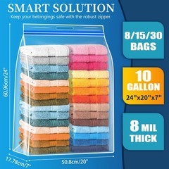 15 Pack 10 Gallons Extra Large Storage Bags 24″x20″x7″ Resealable Plastic Sto…