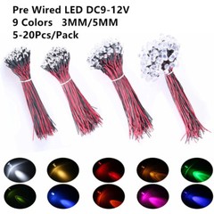 5/10/20Pcs New 3mm 5mm Pre Wired LED DC9-12V Lights Emitting Diodes