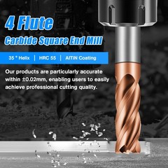 1/8″ Carbide End Mills 4 Flute Square End Mill AlTiN Coating HRC 55 Tungsten
