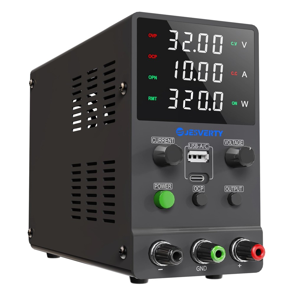 Jesverty DC Power Supply Variable, 0-32V 0-10A Adjustable Switching DC Regula…