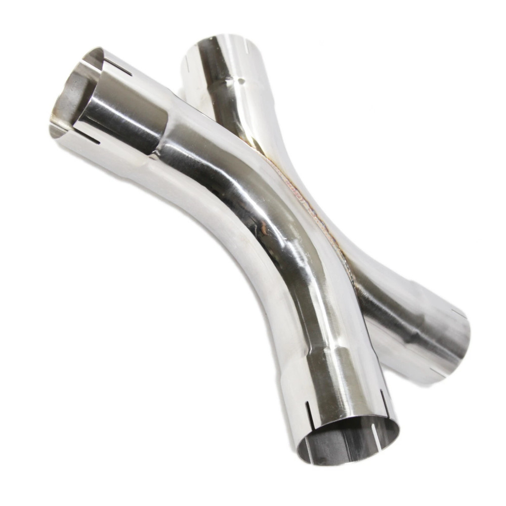 3″ OD T304 Stainless Steel X Pipe Dual Inlet Dual Outlet 15″ Long Polished