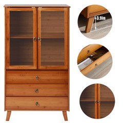 Kitchen Sideboard Hutch Cabinet Acrylic Doors 2 Layers 3 Drawers 43 Inch Brown