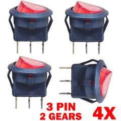 4x For SPST 3 Pin ON/OFF Round Rocker Switch With Red Neon Lamp 10A/125VAC HOT