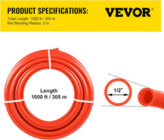 PEX-B Pipe 1/2 Inch X 1000 Feet,Oxygen Barrier Flexible Pipe Tubing,Red for Hydr