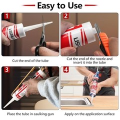 100% Waterproof Silicone Caulk for Kitchen & Bathroom, 10 oz Cartridge, 24 Pack,