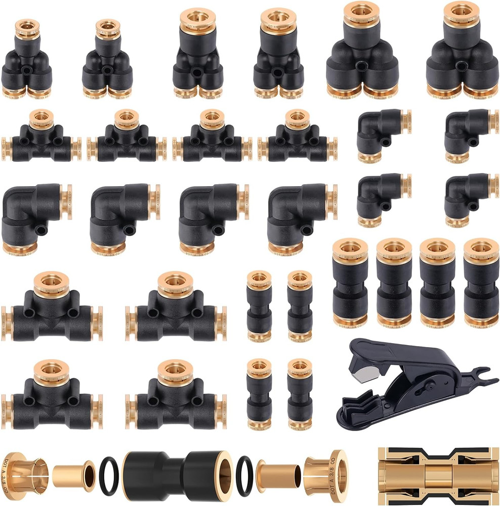 31 PCS DOT Air Brake Line Fittings 1/4″ 3/8″ Push to Connect Fittings Quick Conn