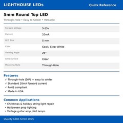 50 x 12v 5mm LED Light Cool White Ultra Bright Internal Resistor 5v-15v 9v 6 no