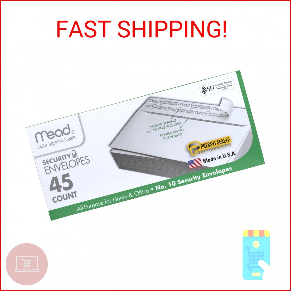 Mead #10 Security Business Envelopes Letter Size 4-1/8″ x 9-1/2″ – Peel and Seal