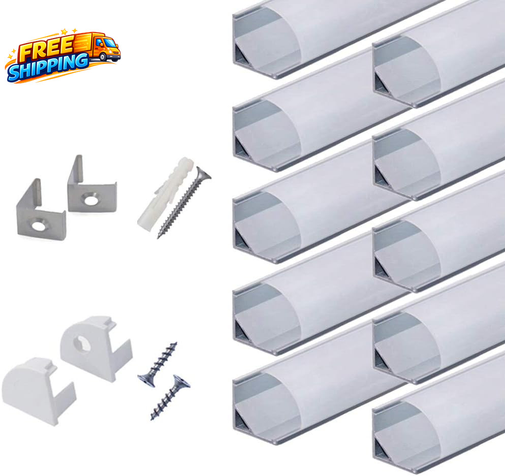 10-Pack 6.6Ft/ 2Meter V Shape LED Aluminum Channel System with Milky Cover