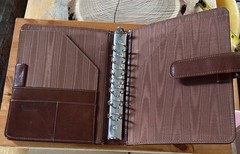 Day-Timer® Leather Planner Padfolio Open Style Dark Tan Organizer Caramel Brown