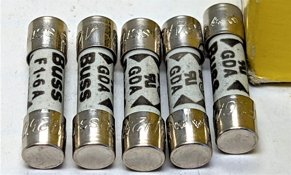 (5) Buss GDA-1.6A, 1.6A @ 250V, Ceramic Fast-Acting (Fast Blow) Fuses [BX1]