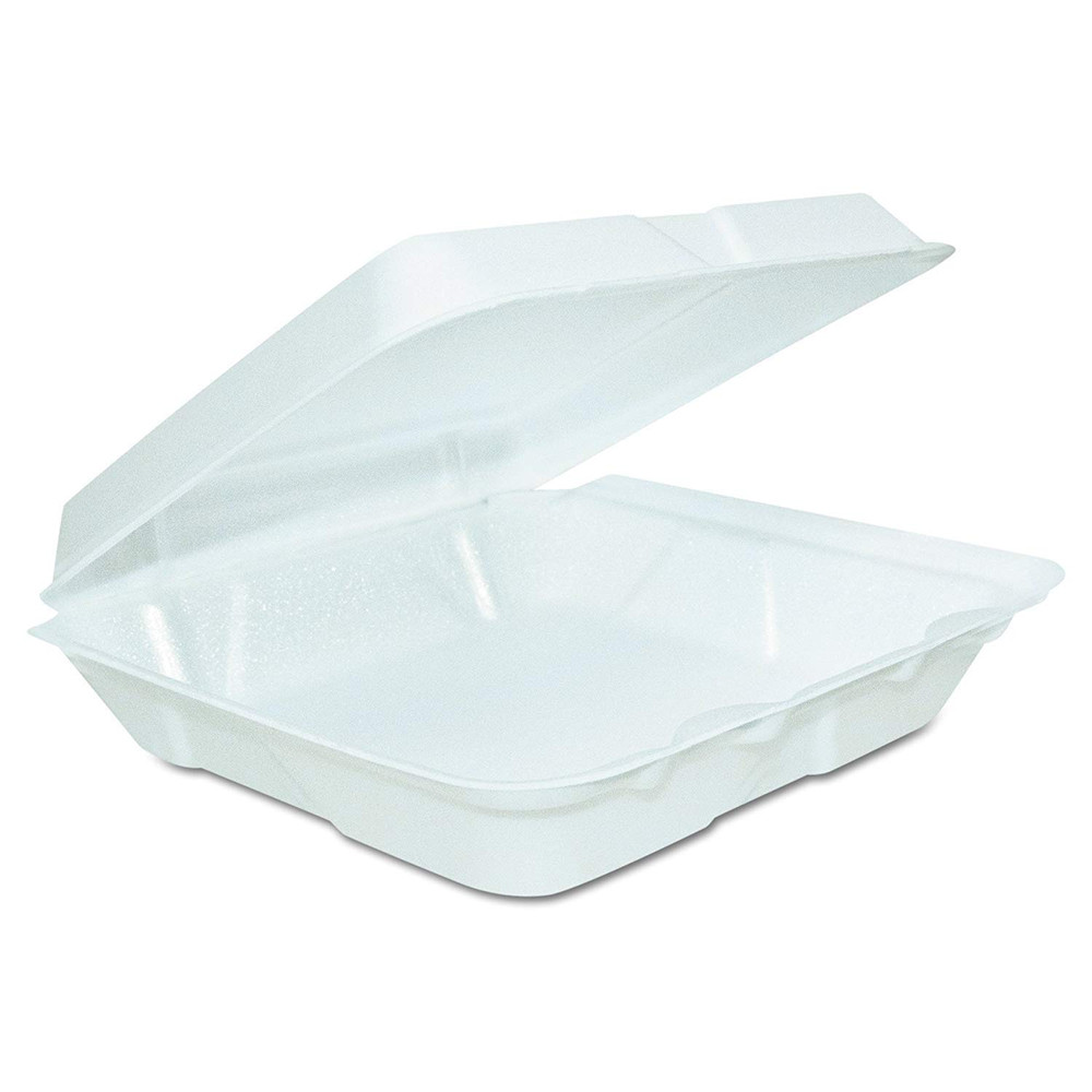 Dart 80HT1R Sm Foam Hinged Container, 8 in (Case of 200),White