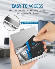 MaxGear Metal Business Card Holder for 3.7 x 2.3 x 0.3 inches, Brushed Silver