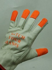12-Pr Cow Leather Drivers Gloves Hi-Vis Orange Tips Watch Your Hands 4364HV0F-S