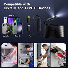 Dual Lens HD Snake Endoscope 16.4FT IP67 Waterproof Car Pipe Inspection Camera