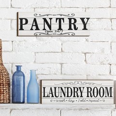 Jetec 2 Pcs Pantry Signs Wall Decor Wooden Laundry 15 x 5 x 0.3 inches, White