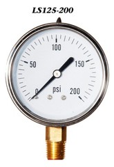 Pressure Gauge 0-200 PSI, Liquid Filled 2.5” Stainless Steel 1/4″ NPT LM
