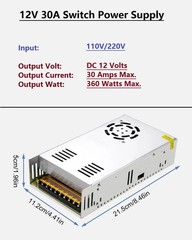 Universal Regulated Switching LED Power Supply 12V 30Amp | 12V DC Power Supply 3