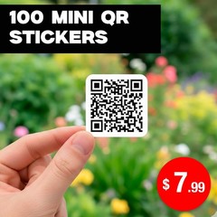 100 Mini QR Code Stickers 1 – Waterproof Business Promo Labels Pack