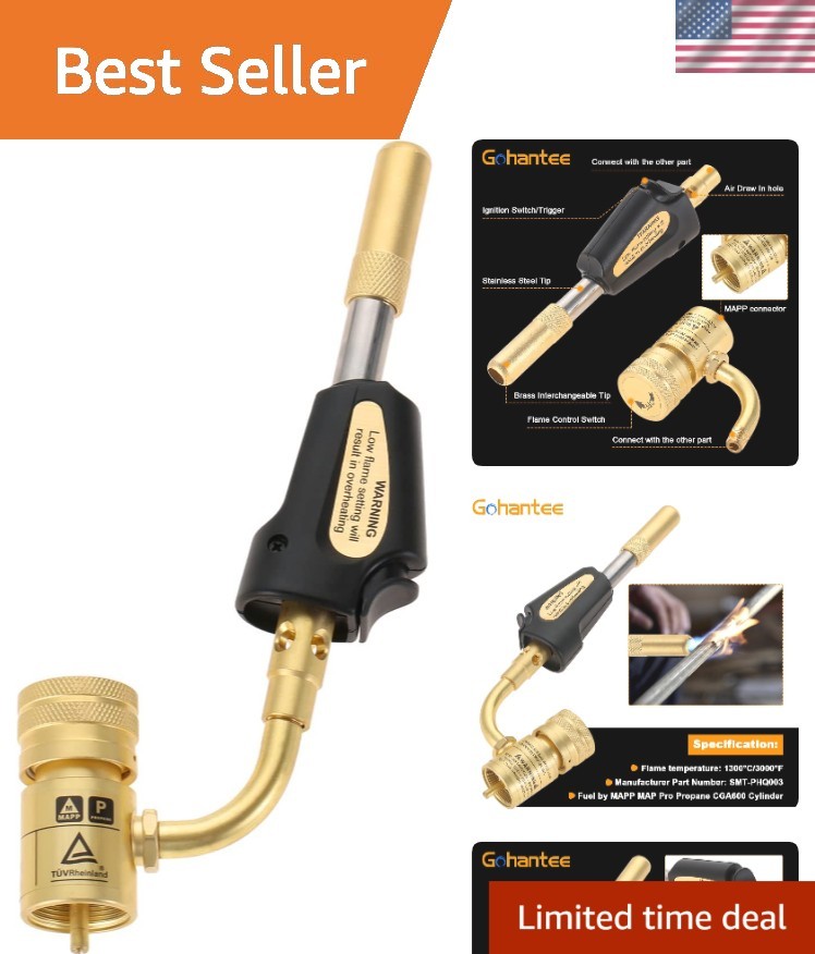 Durable MAPP Gas Turbo Torch with Rotatable Head – Perfect for HVAC and Plumbing