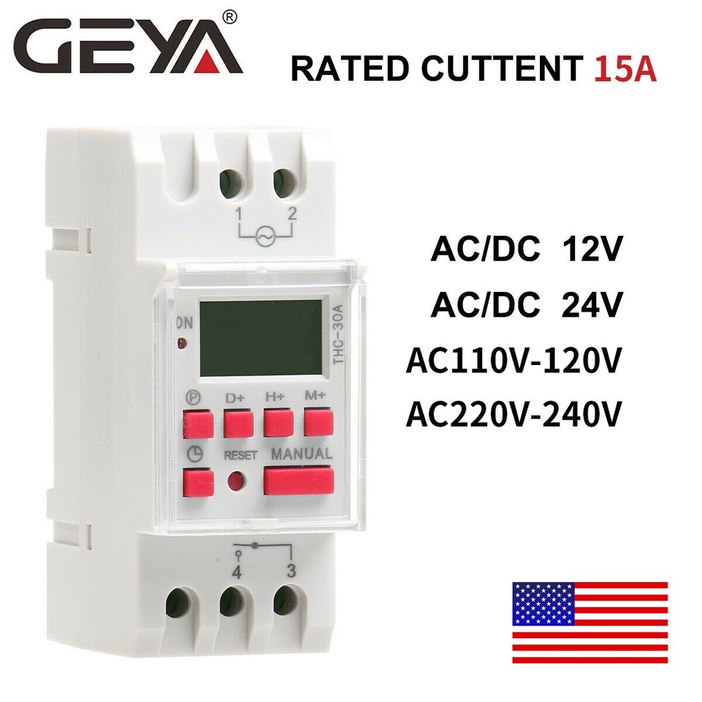 GEYA Programmable Digital LCD Timer Weekly Time Electronic Switch 15A 12-240V