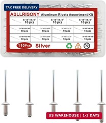 110Pcs Silver 3/16 Inches Pop Rivets Assortment Kit,5 Sizes Aluminum Rivets,Alum