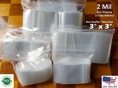 3″x 3″ CLEAR 2 MIL TOP LOCK ZIP SEAL BAGS POLY PLASTIC RECLOSABLE SMALL BAGGIES