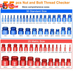 55Pcs Nut and Bolt Thread Checker 25 Metric + 30 SAE Inch Thread Gauge Set, Deta