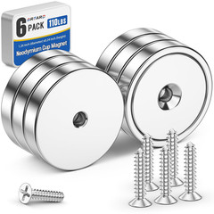 110LB Neodymium Magnets, 6 PCS Strong Cup Magnet with Hole and Screw | Heavy Dut