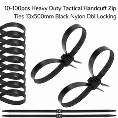 10-100pcs Heavy Duty Tactical Handcuff Zip Ties 13x500mm Black Nylon Dbl Locking