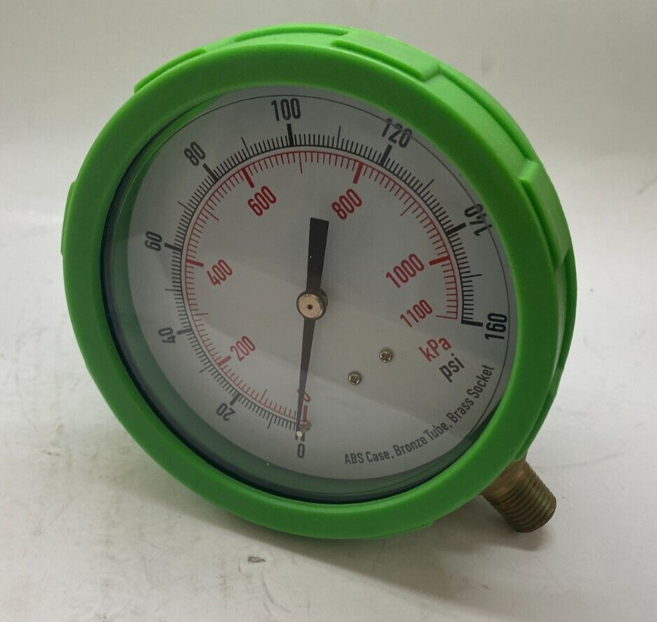 4″ Pressure Gauge (0-300 psi) Green Color ABS Case – 1/4″ NPT Lower –