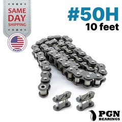 #50H Heavy Duty Roller Chain x 10 feet + 2 Connecting Links + Same Day Shipping