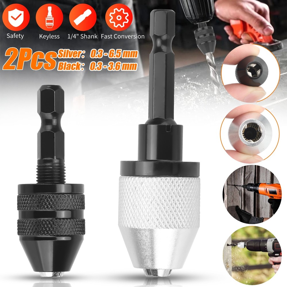 2Pcs 1/4″ Inch Hex Shank Keyless Drill Bit Chuck Quick Change Adapter Converter