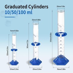 Lab Glassware Set, 9 Pieces – 3 Measuring Beakers, 3 Flasks, 3 Graduated Cylinde