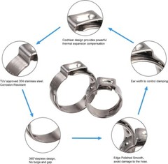 260PCS 304 Stainless Steel Single Ear Hose Clamp Crimp Hose Clamp Assortment Kit