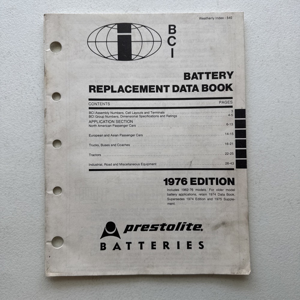 Prestolite Batteries 1976 Ed. Battery Replacement Data Book