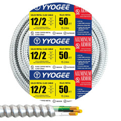 12/2 50FT MC Cable with Ground, 12 Gauge Wire Metal Clad Cable with Solid