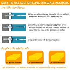 Self Drilling Drywall Anchors – 104Pcs Dry Wall Anchors and Screws Kit for Dr…