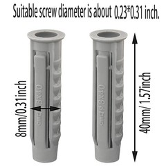 12PCS Plastic Anchor Bolts 0.3×2 inches Nylon Screw Expansion Plug