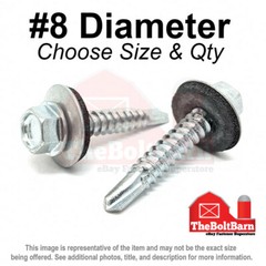 #8 Hex Rubber Sealing Washer Self Drilling Sheet Metal Screws(Pick Length & Qty)