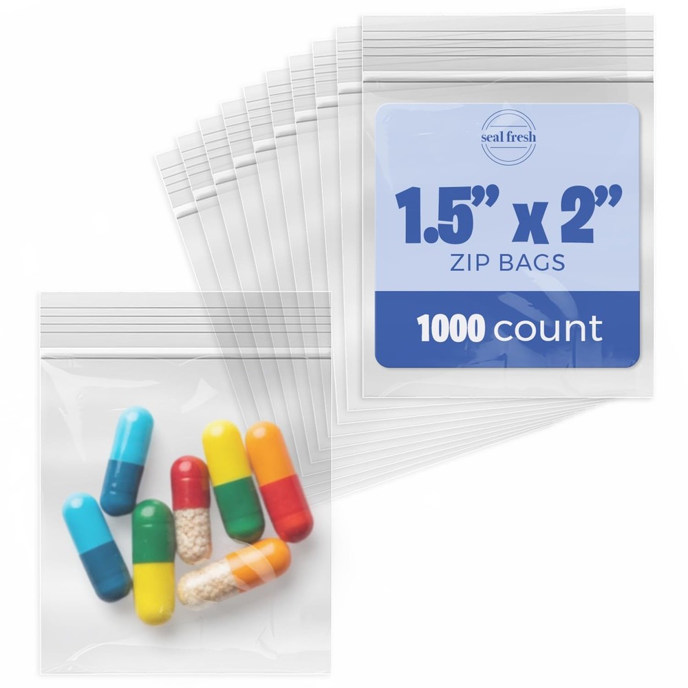 Seal Fresh 1.5 x 2 Inch Resealable Plastic Bags 1000 Pack — 1.5″ x 2″, Clear