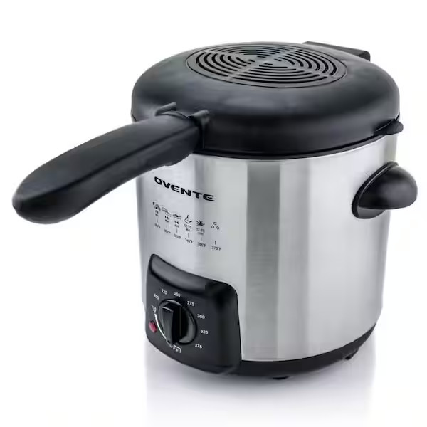 0.95 Qt Silver Mini Electric Deep Fryer with Removable Frying Basket