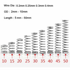 10Pcs Wire Dia 0.2/0.3/0.4mm 304 Stainless Steel Compression Spring OD 2mm-10mm
